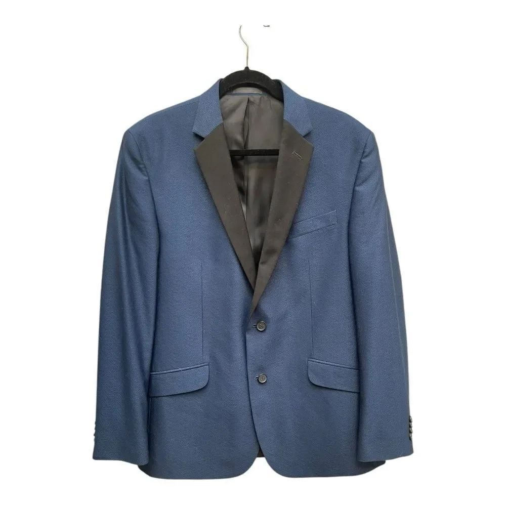 Kenneth Cole Blue Tuxedo Sports Coat Size 42 R Classic Two Button Blazer EUC